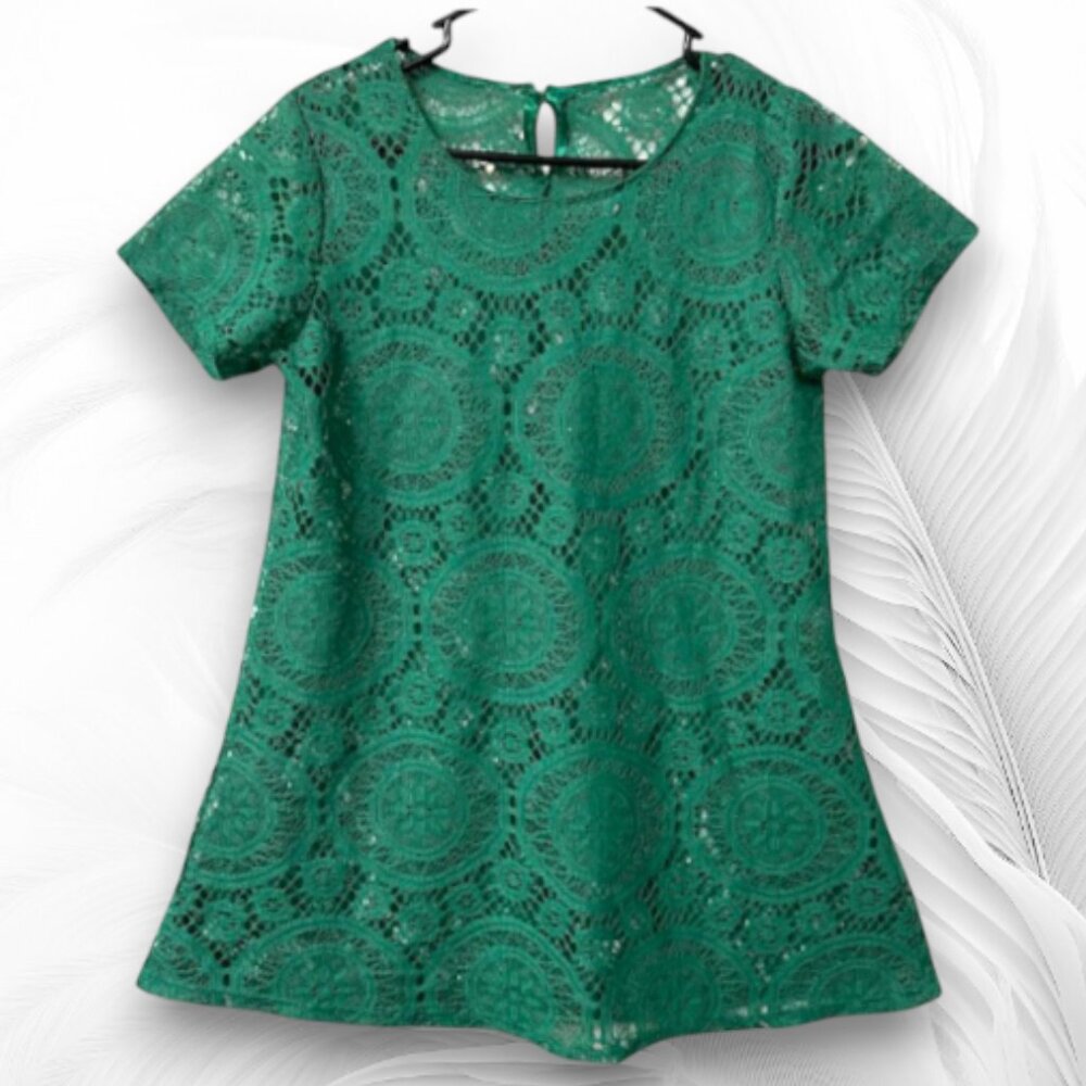 Women's Green Lace Dress Short Sleeve Summer